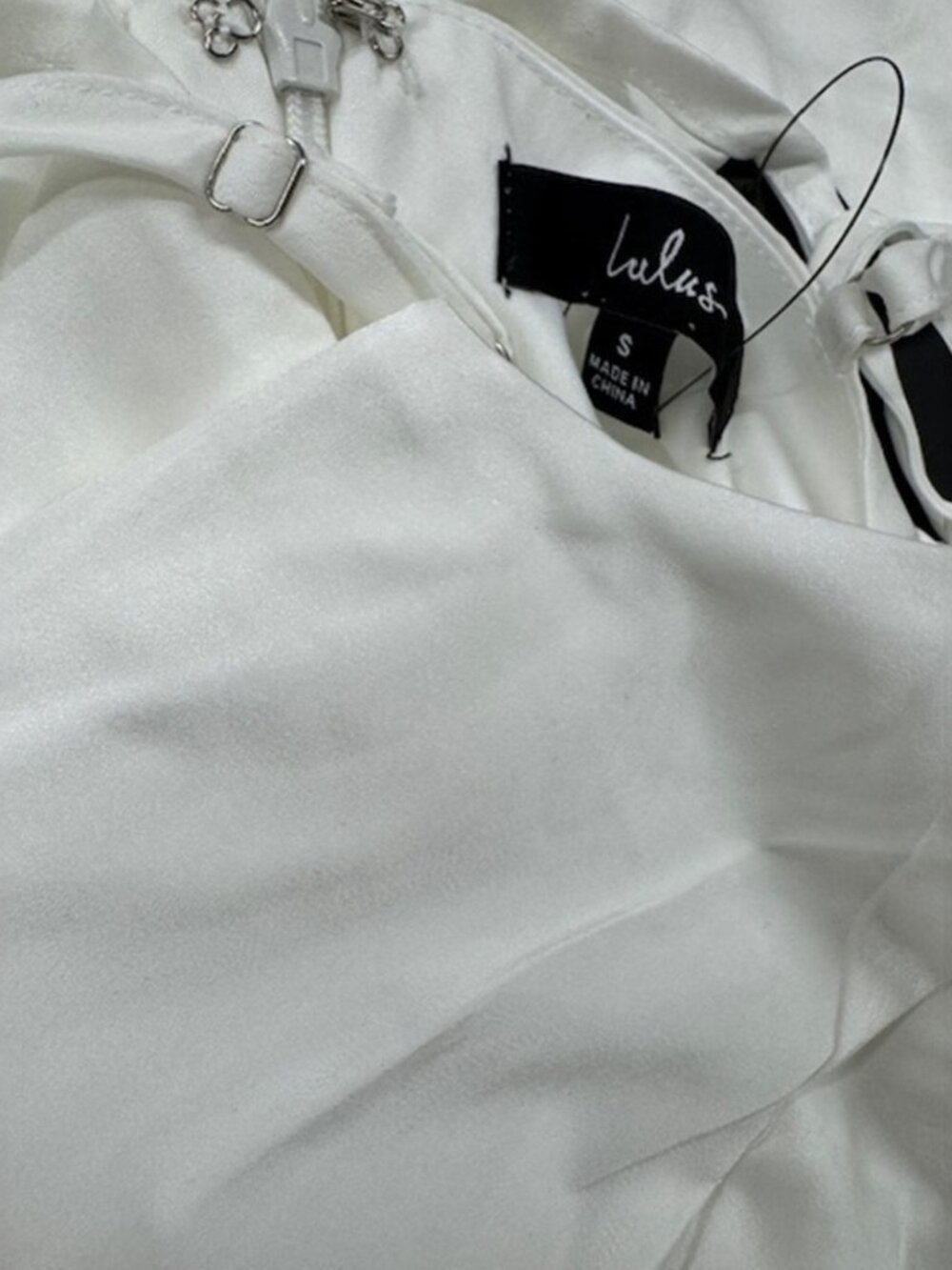 Lulus Romantic Angel White Satin Square Neck Ruffled Mini Dress NWT - Picture 7 of 9